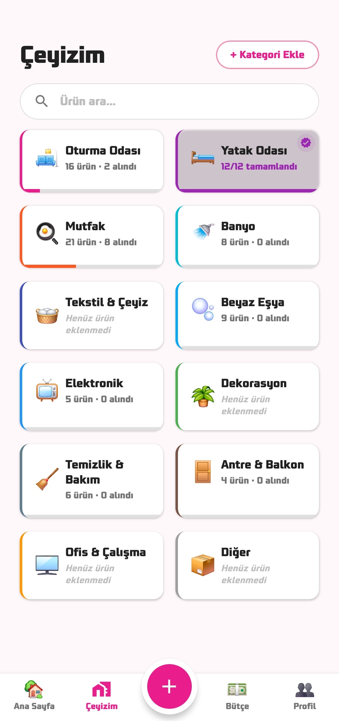 Çeyiz Listesi: Bohçam uygulaması ana ekran görüntüsü
